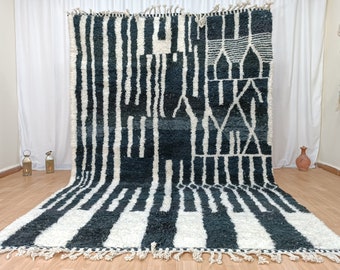 Amazing Beni Ourain Rug, Handmade Custom Rug, White and Black Rug, Abstract Moroccan Rug, Custom Black and White Rug, Solid Black Carpet