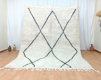 Alfombra marroquí blanca hecha a mano, auténtica alfombra bereber de lana, alfombra personalizada