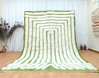 Handmade Moroccan Tufted Rug, White and Green Berber Area Rug