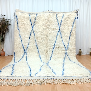 Weißer und blauer Teppich, Beni Ourain rug, Beni Ourain rug, Beni Ourain rug, Beni Ourain rug, Beni Ourain rug
