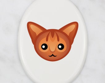 Abyssinian Tombstone Plaque with Graphics Ceramic plate with Graphics of a Cat Memorial Plaque
