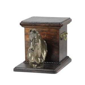 Friesian Horse Urn for Horse Ashes, Memorial with Statue, Urn with Standing Statuette