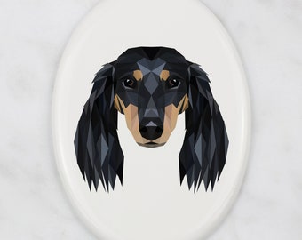 Placa de lápida Dachshund con gráficos, placa de cerámica con perro geométrico, placa conmemorativa