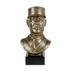 Charles de Gaulle Statue, Cold Cast Bronze Sculpture, Marble Base, Home and Office Decor, Trophy, Statuette