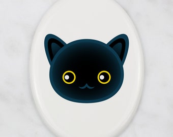 Bombay Tombstone Plaque with Graphics, Ceramic plate with Graphics of a Cat, Memorial Plaque