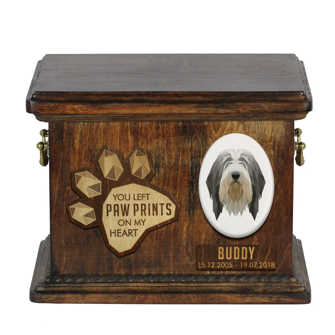 Bearded Collie Urn for Dog Ashes, Personalized Memorial With a