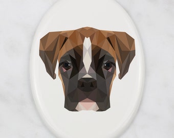 Placa de lápida bóxer con gráficos, placa de cerámica con perro geométrico, placa conmemorativa
