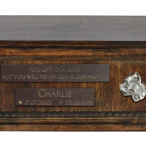 Cane Corso Urn for Dog Ashes, Personalized Memorial with Relief, Pet’s Name and Quote, Lower Model