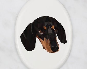 Placa de lápida Dachshund con gráficos, placa de cerámica con perro geométrico, placa conmemorativa