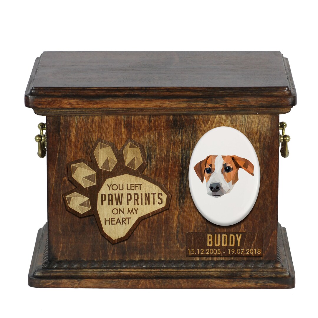Jack Russel Urn for Dog Ashes, Personalized Memorial With a Geometric