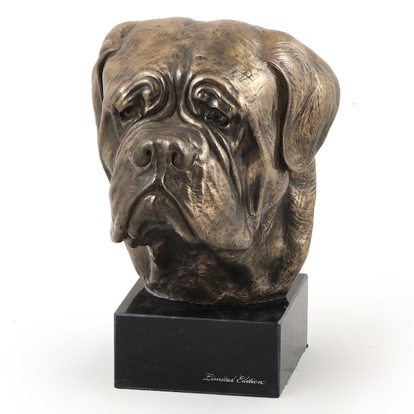 Dogue de Bordeaux, Statue Français Mastiff, Sculpture en bronze à fonte froide, Base de marbre, Décor d’accueil et de bureau, Trophée de chien, Figurine de chien