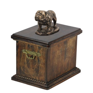 Bulldog-Urne für Hundeasche, Denkmal mit Statue auf der Oberseite, Holzurne