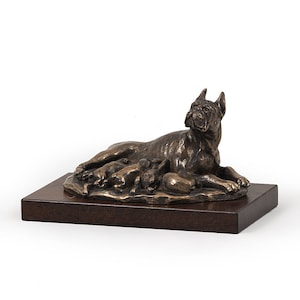 Statua della madre boxer con cuccioli, scultura in bronzo fuso freddo, decorazione per la casa e l'ufficio, trofeo del cane, figurina del cane, memoriale del cane, statuetta