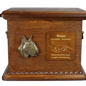 Bull Terrier Urn for Dog Ashes, Personalized Memorial with Relief, Pet’s Name and Quote, Custom urn for dog&#39;s ashes