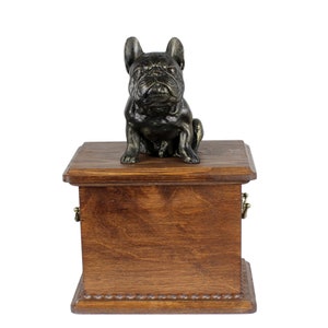 Französische Bulldogge Urne für Hundeasche, Personalisiertes Denkmal mit Statue, Urne mit Skulptur, Urne für Hundeasche