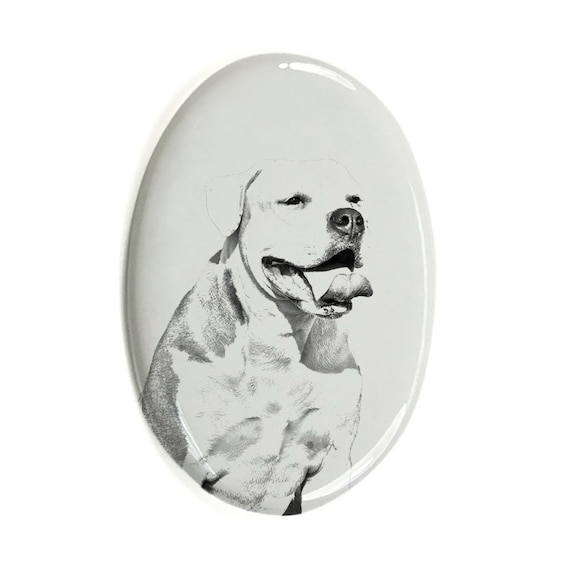 American Bulldog Tombstone Plaque with a Photo of a Dog, Ceramic plate with  Your Dog's Photo, Custom Memorial Plaque