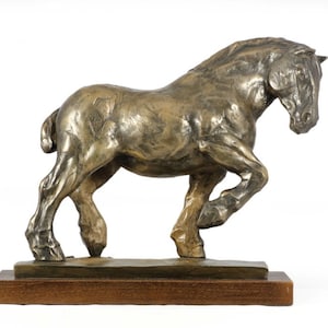 Belgian Horse, Percheron Horse Statue, Cold Cast Bronze Sculpture, Wooden Base, Home and Office Decor, Horse Trophy, Horse Figurine