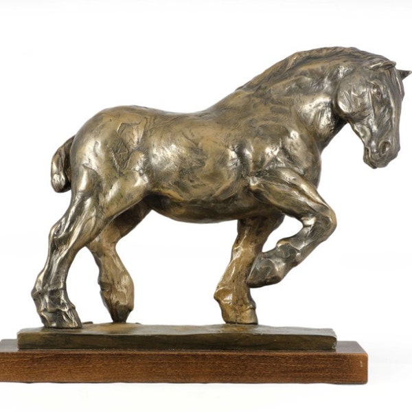 Cheval belge, statue de cheval percheron, sculpture en bronze coulé à froid, base en bois, décoration de la maison et du bureau, trophée du cheval, figurine de cheval