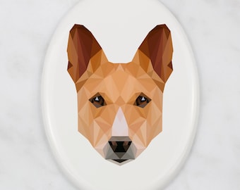 Placa de lápida Basenji con gráficos, placa de cerámica con perro geométrico, placa conmemorativa