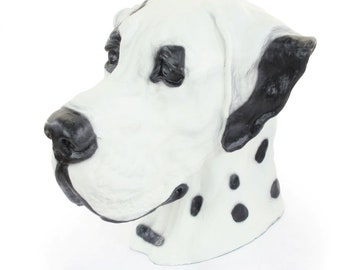 Great Dane white and black Dog Ashes Urn, Big Head Statue, Resin Sculpture, Home and Garden Memorial