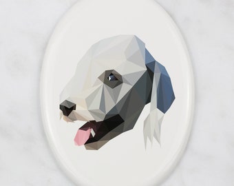 Camarón Terrier Placa de lápida con gráficos, placa de cerámica con perro geométrico, placa conmemorativa