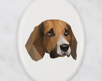 Beagle Placa de lápida con gráficos, placa de cerámica con perro geométrico, placa conmemorativa