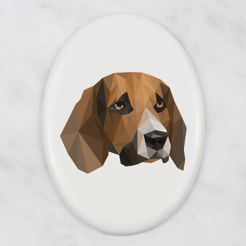 Beagle Tombstone Plaque with a Graphics Ceramic plate with Geometric Dog Memorial Plaque