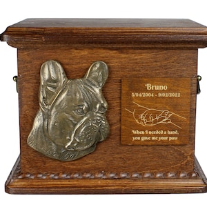 Urna de bulldog francés para cenizas de perro, Memorial personalizado con alivio, nombre y cita de la mascota, urna personalizada para cenizas de perro
