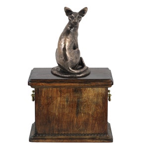 Urna de gato egipcia para cenizas de gato, monumento con estatua en la parte superior, urna de madera