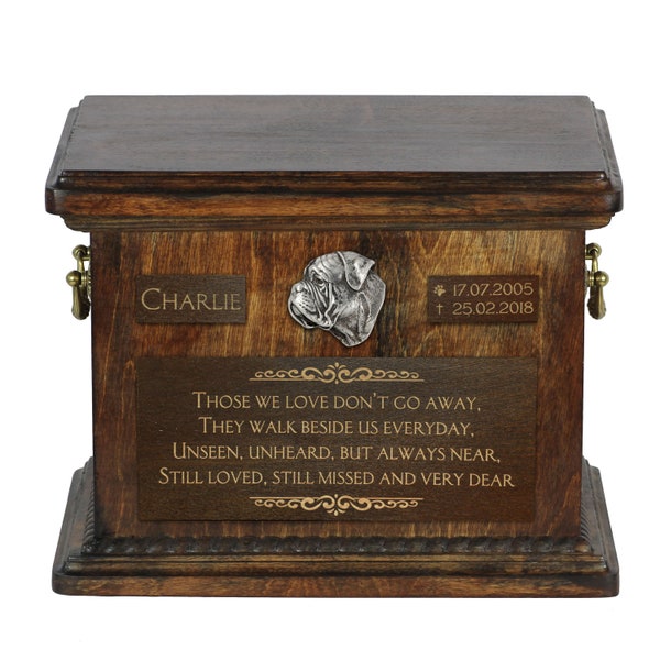 Bullmastiff Urn pour dog Ashes, Mémorial personnalisé avec relief, nom et citation de l’animal de compagnie