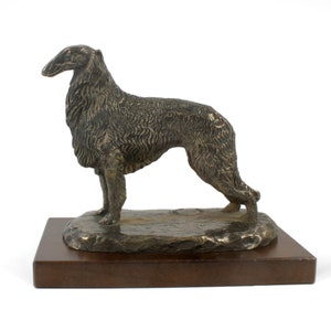Statua Borzoi, Scultura in bronzo fuso freddo, Base in legno o marmo, Decorazione per la casa e l'ufficio, Trofeo del cane, Figurina del cane, Memoriale del cane, Statuetta