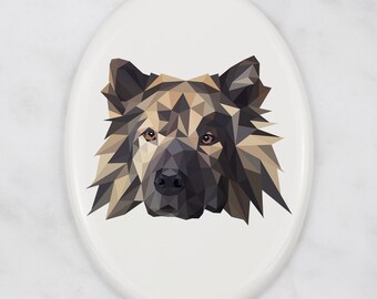 Placa de lápida Euroasier con gráficos, placa de cerámica con perro geométrico, placa conmemorativa
