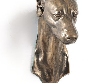 Greyhound Hanging Statue, Cold Cast Bronze Sculpture, Hanging dog bust, Home and Office Decor, Dog Trophy, Dog Figurine, Dog Memorial