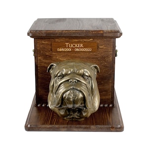 English Bulldog Big Urn for Dog Ashes, Cutomizable urn, Urn for dog with statue, Dog memorial with sculpture
