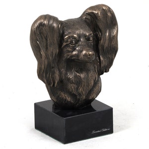 Papillon Statue, Cold Cast Bronze Sculpture, Marble Base, Home and Office Decor, Dog Trophy, Dog Figurine, Dog Memorial