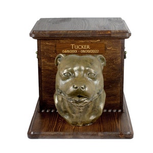Staffordshire Bull Terrier Big Urn for Dog Ashes, Cutomizable urn, Urn for dog with statue, Dog memorial with sculpture