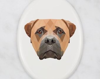 Placa de lápida Bullmastiff con gráficos, placa de cerámica con perro geométrico, placa conmemorativa