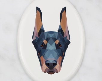 Placa de piedra de desecho de Doberman con gráficos, placa de cerámica con perro geométrico, placa conmemorativa