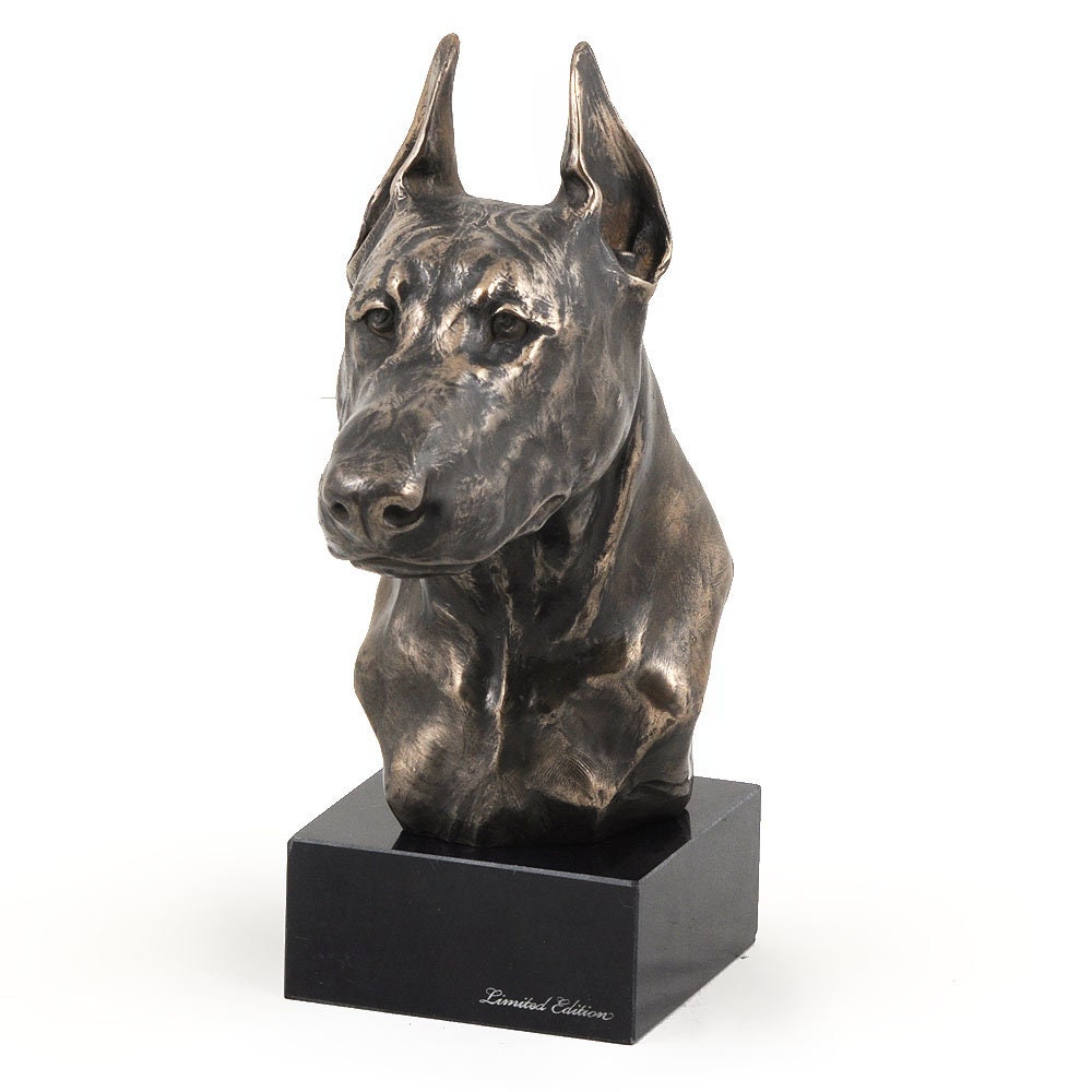 Doberman Statue Cold Cast Bronze Sculpture Marble Base Home Etsy