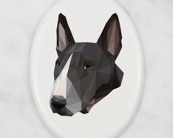 Bull Terrier Tombstone Plaque with a Graphics, Ceramic plate with Geometric Dog, Memorial Plaque