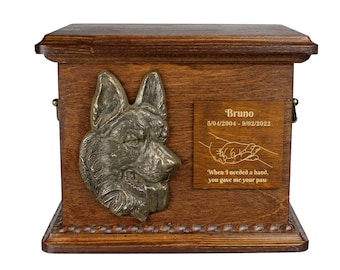 German Shepherd Urn for Dog Ashes, Personalized Memorial with Relief, Pet’s Name and Quote, Custom urn for dog&#39;s ashes