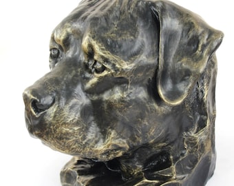 Rottweiler Urn for Dog Ashes, Big Head Statue, Resin Sculpture, Home and Garden Memorial