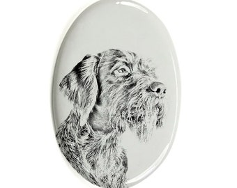 German Wirehaired Pointer Tombstone Plaque with a Photo of a Dog, Ceramic plate with Your Dog's Photo, Custom Memorial Plaque