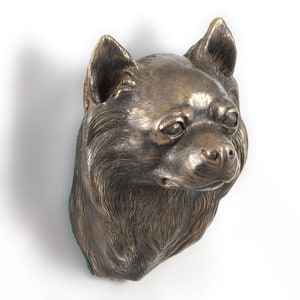Chihuahua long haired Hanging Statue, Cold Cast Bronze Sculpture, Hanging dog bust, Home and Office Decor, Dog Trophy, Dog Figurine