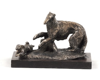 Borzoi with a rabbit Statue, Cold Cast Bronze Sculpture, Home and Office Decor, Dog Trophy, Dog Figurine, Dog Memorial, Statuette