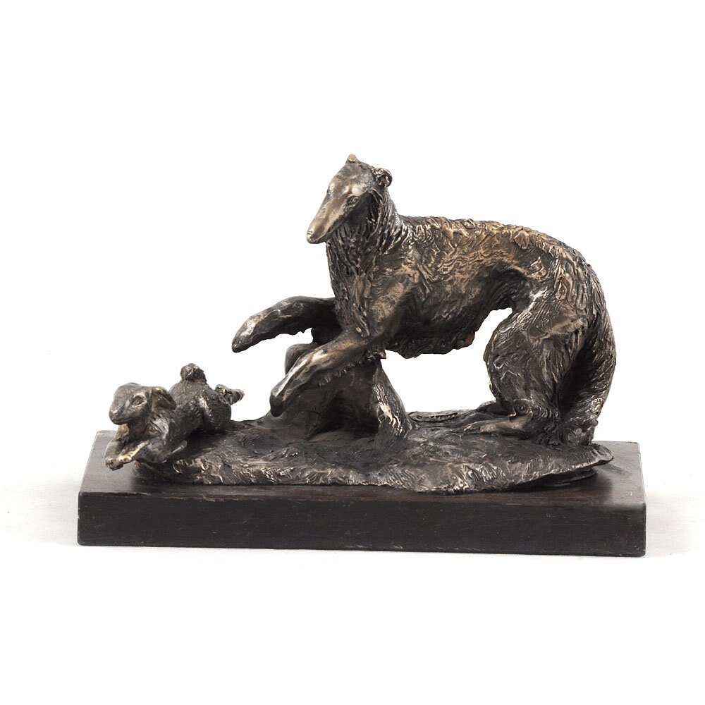 Borzoi With A Rabbit Statue, Cold Cast Bronze Sculpture, Home & Office Decor, Dog Trophy, Figurine, Memorial, Statuette