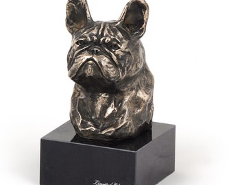 フレンチブルドッグ、大理石のベース上の犬の銅像、限定版、ArtDog