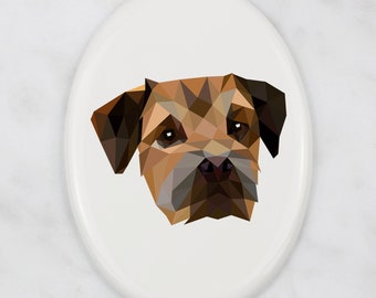 Placa de lápida Border Terrier con gráficos, placa de cerámica con perro geométrico, placa conmemorativa