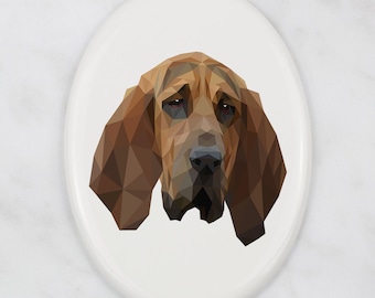 Placa Bloodhound Tombstone con gráficos, placa de cerámica con perro geométrico, placa conmemorativa