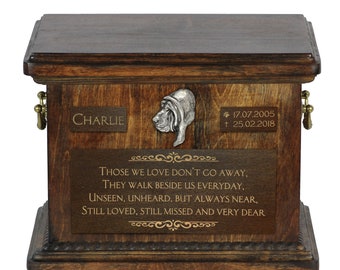 Bloodhound Urn for Dog Ashes, Personalized Memorial with Relief, Pet’s Name and Quote